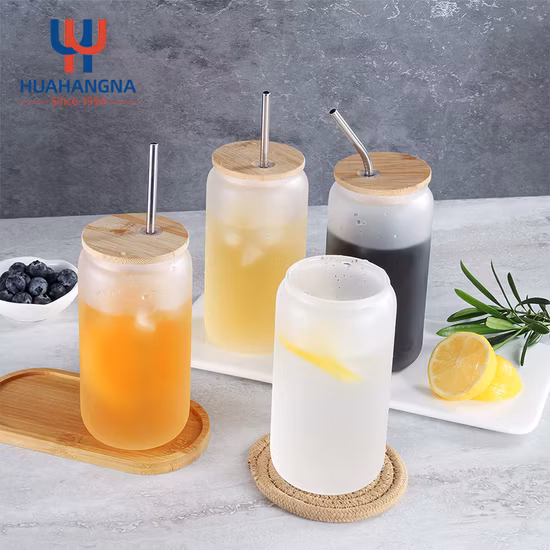 Comercio al por mayor 4PCS 16oz 480ml Logotipo personalizado Vidrio de borosilicato Lata de refresco en forma de agua Jugo Vaso para cóctel Whisky Cerveza Café helado Vino Té